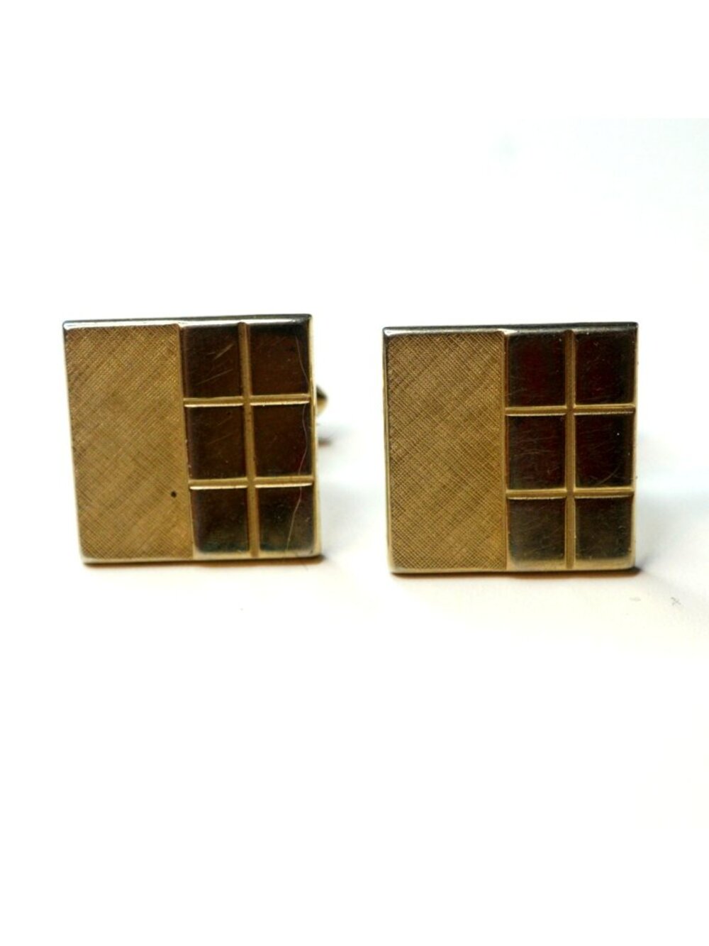 Vintage Swank Gold-Tone Geometric Square Cufflinks Classic Mens Accessory